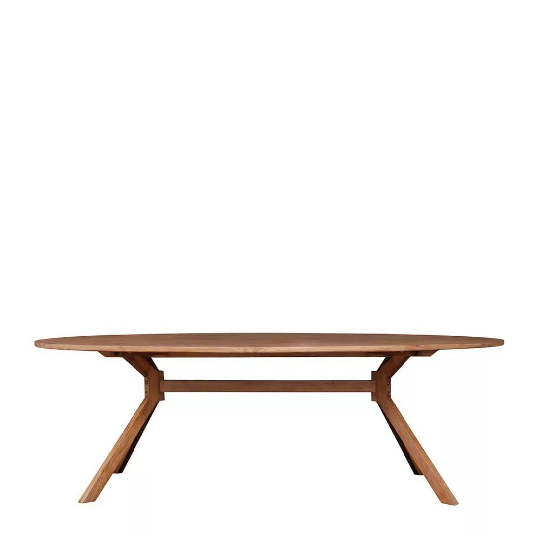 Tisch Massivholz in Teakfarben ovaler Tischplatte günstig online kaufen