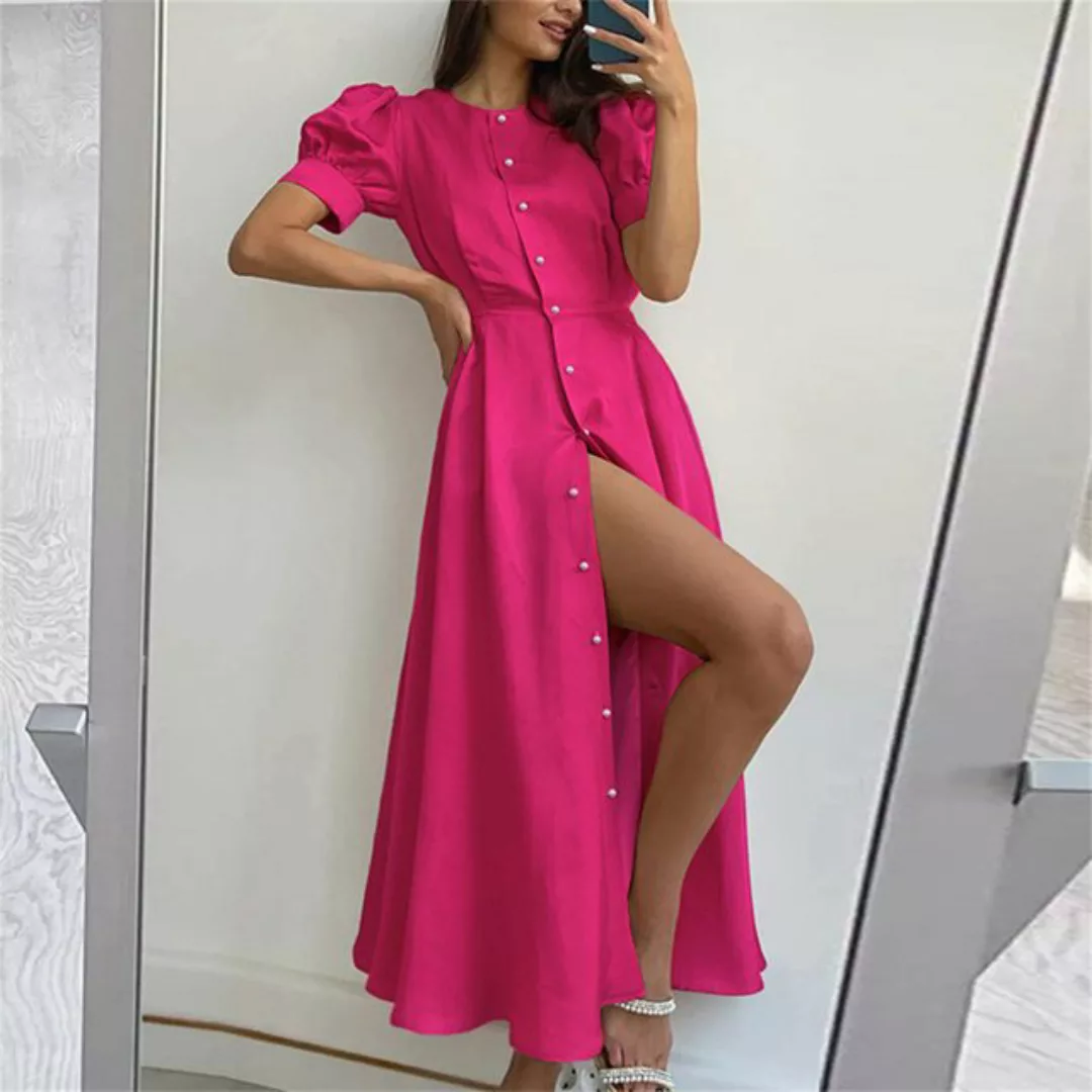 RUZU UG Dirndl Kleid Damen Sommer Einfarbig Temperament Hohe Taille Mittell günstig online kaufen