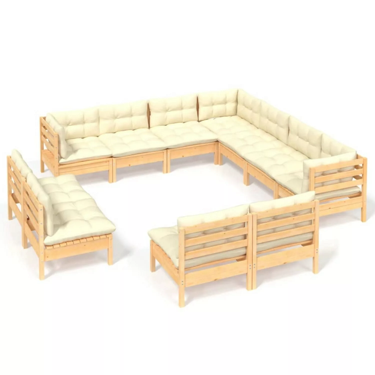 11-tlg. Garten-lounge-set Mit Creme Kissen Massivholz Kiefer günstig online kaufen