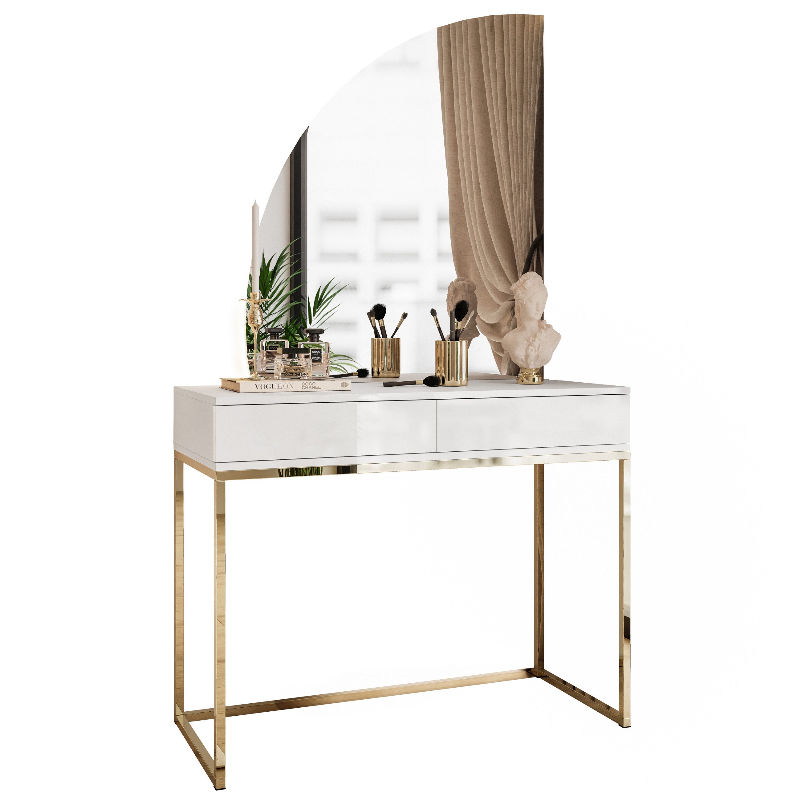 Lookway Schminktisch QUINNIE Weiß mit Goldchrom-Gestell günstig online kaufen