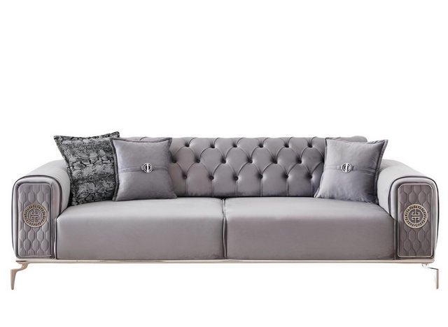 Xlmoebel Sofa Neues graues Dreisitzer-Stoffsofa im Chesterfield-Stil aus, 1 günstig online kaufen