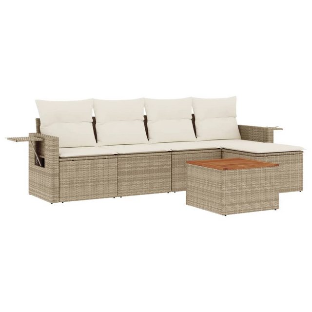 vidaXL Sofaelement 6-tlg. Garten-Sofagarnitur mit Kissen Beige Poly Rattan günstig online kaufen