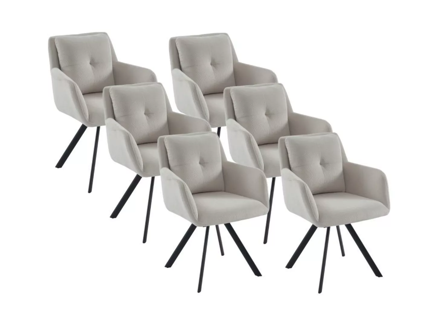 Stuhl mit Armlehnen 6er-Set - Stoff & schwarzes Metall - Cremefarben - ZOLE günstig online kaufen