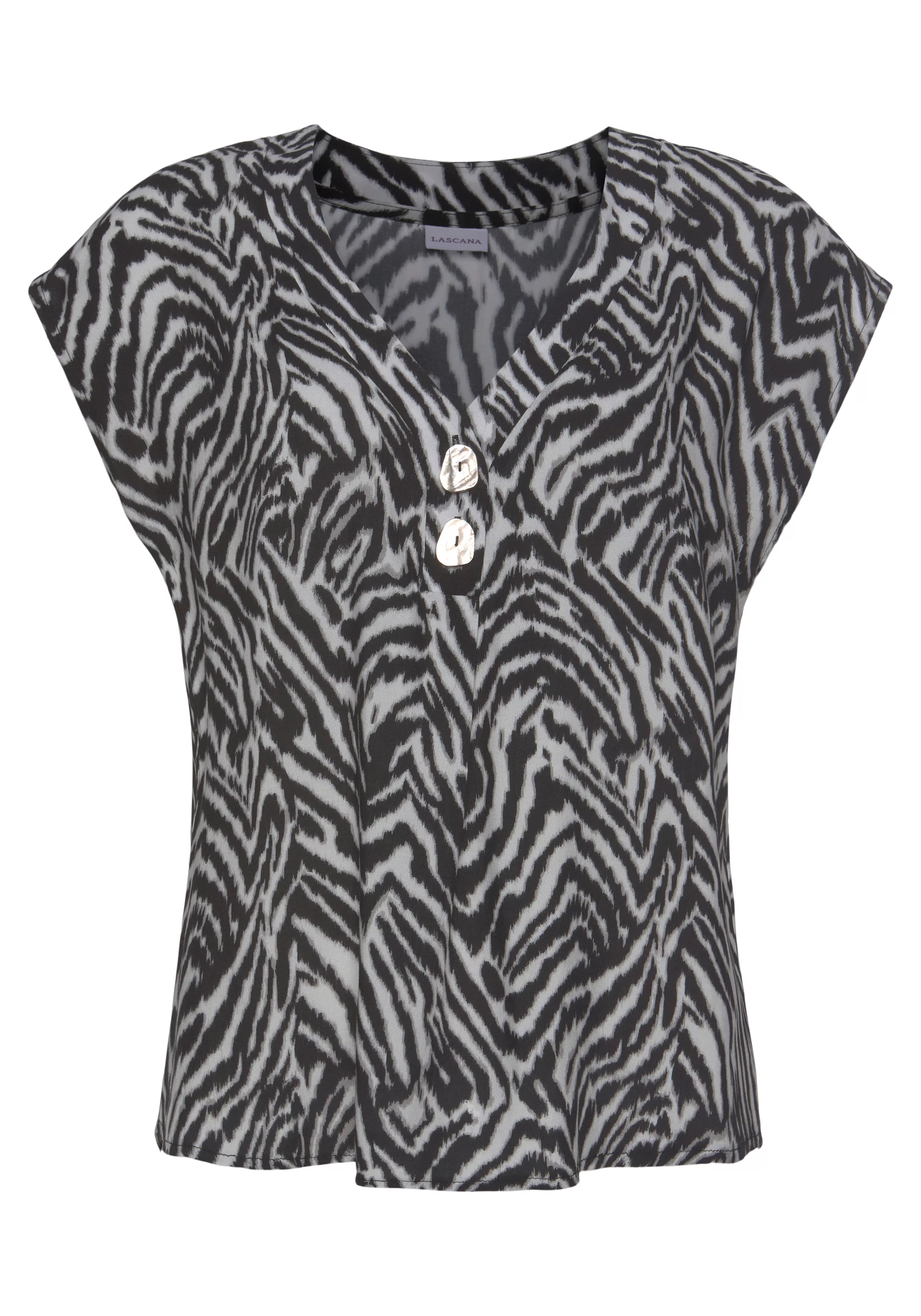LASCANA Schlupfbluse mit Zebraprint und modischen Knöpfen, Kurzarmbluse, so günstig online kaufen