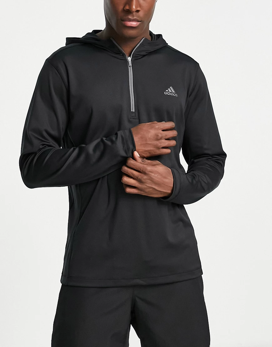 adidas – Golf – Kapuzenpullover mit kurzem Reißverschluss in Schwarz günstig online kaufen