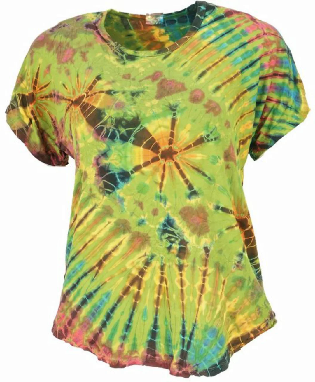 Guru-Shop T-Shirt Batik T-Shirt, Tie Dye Blusentop - lemon Festival, Ethno günstig online kaufen