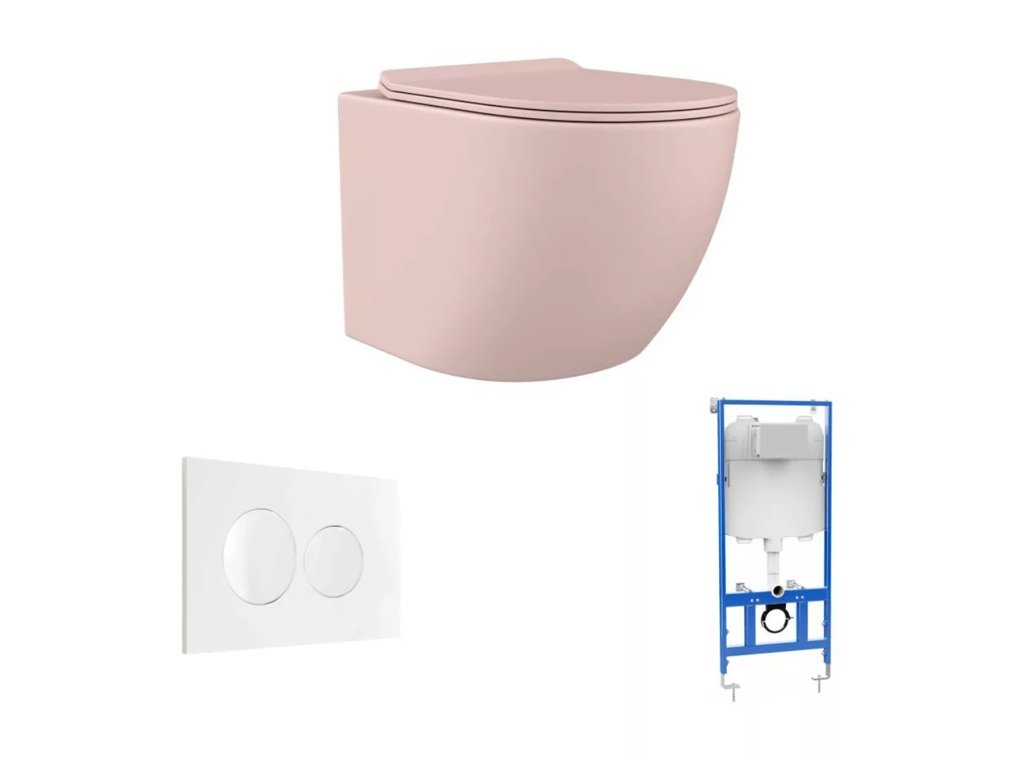 Sparset - Wand-WC mit Trägergestell & Betätigungsplatte - Rosa matt - JAVOI günstig online kaufen