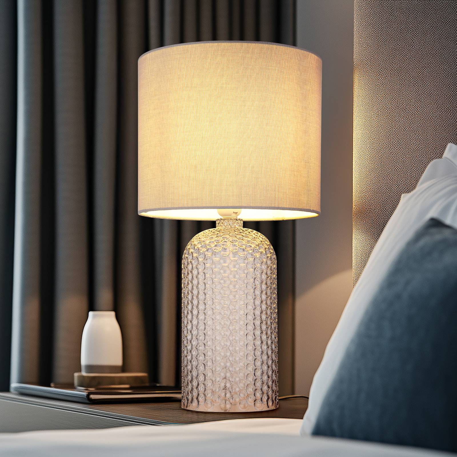 Tischlampe Sofia, grau, Höhe 50 cm, Stoff/Glas günstig online kaufen