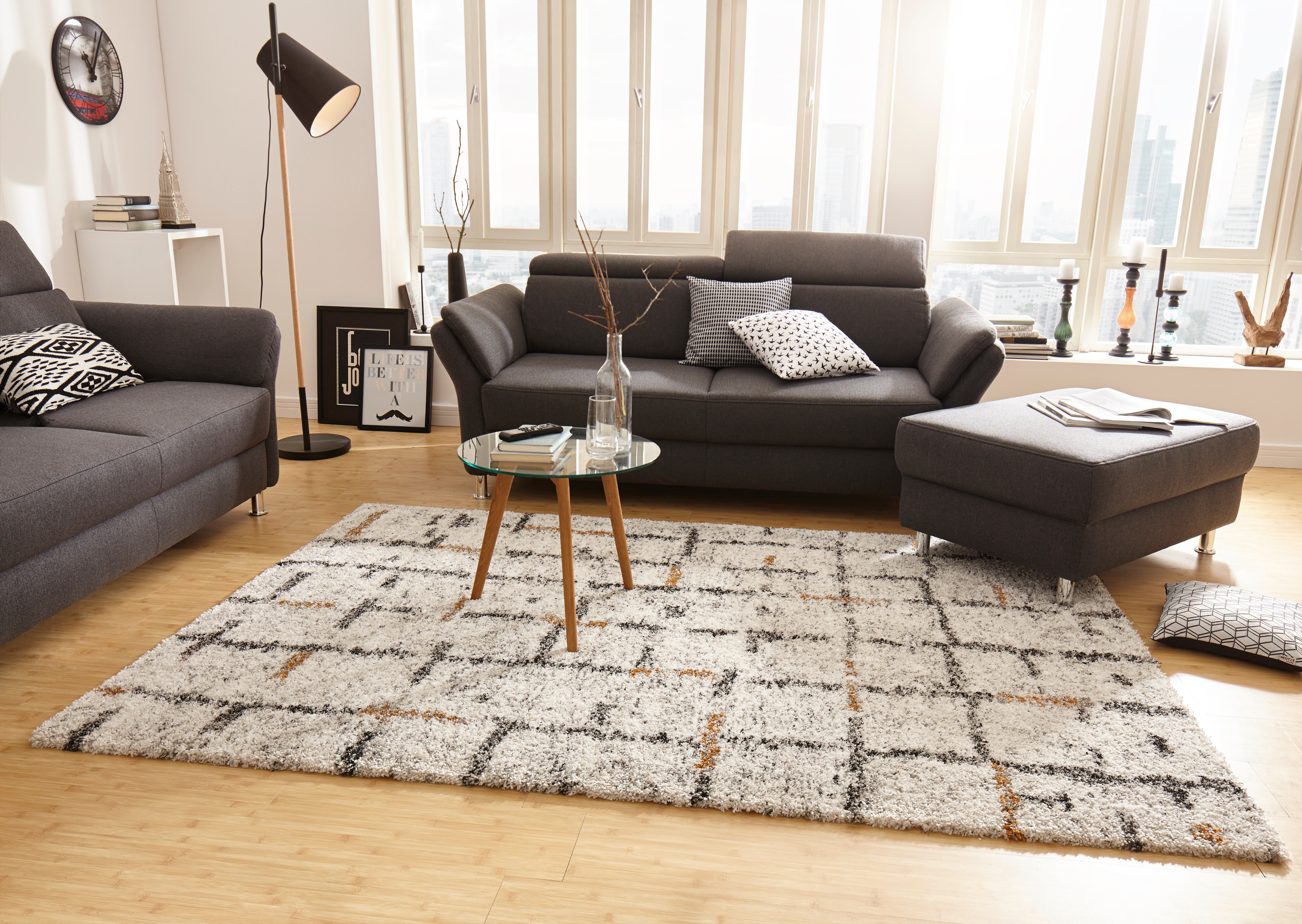 HANSE Home Hochflor-Teppich »Grid«, rechteckig, 30 mm Höhe, Shaggy, Boho, F günstig online kaufen