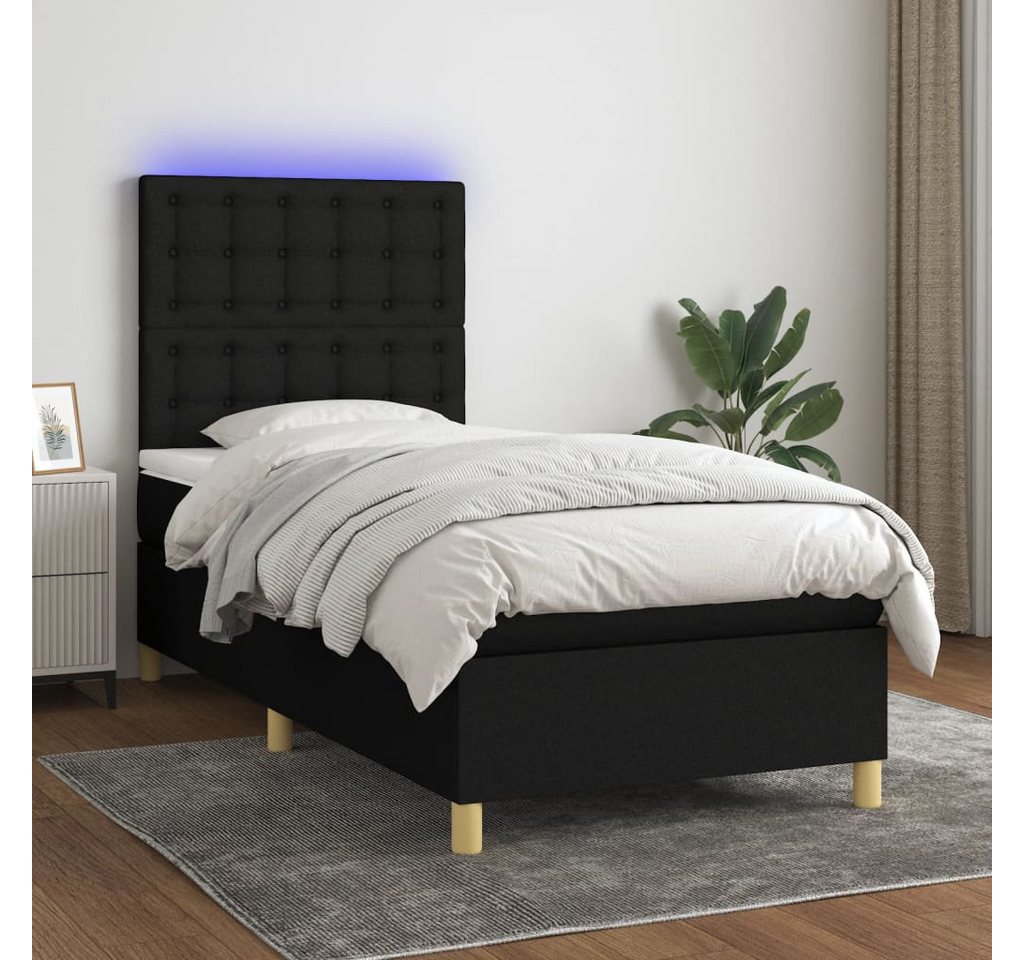 vidaXL Boxspringbett Boxspringbett mit Matratze LED Schwarz 90x200 cm Stoff günstig online kaufen