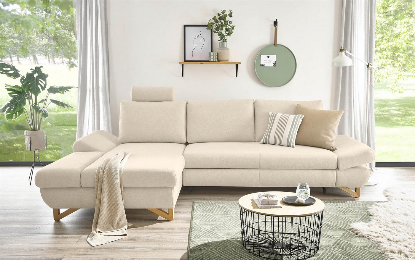 Design-Wohngalerie Sofa Ecksofa Halsta - Velourstoff Creme, Recamiere links günstig online kaufen