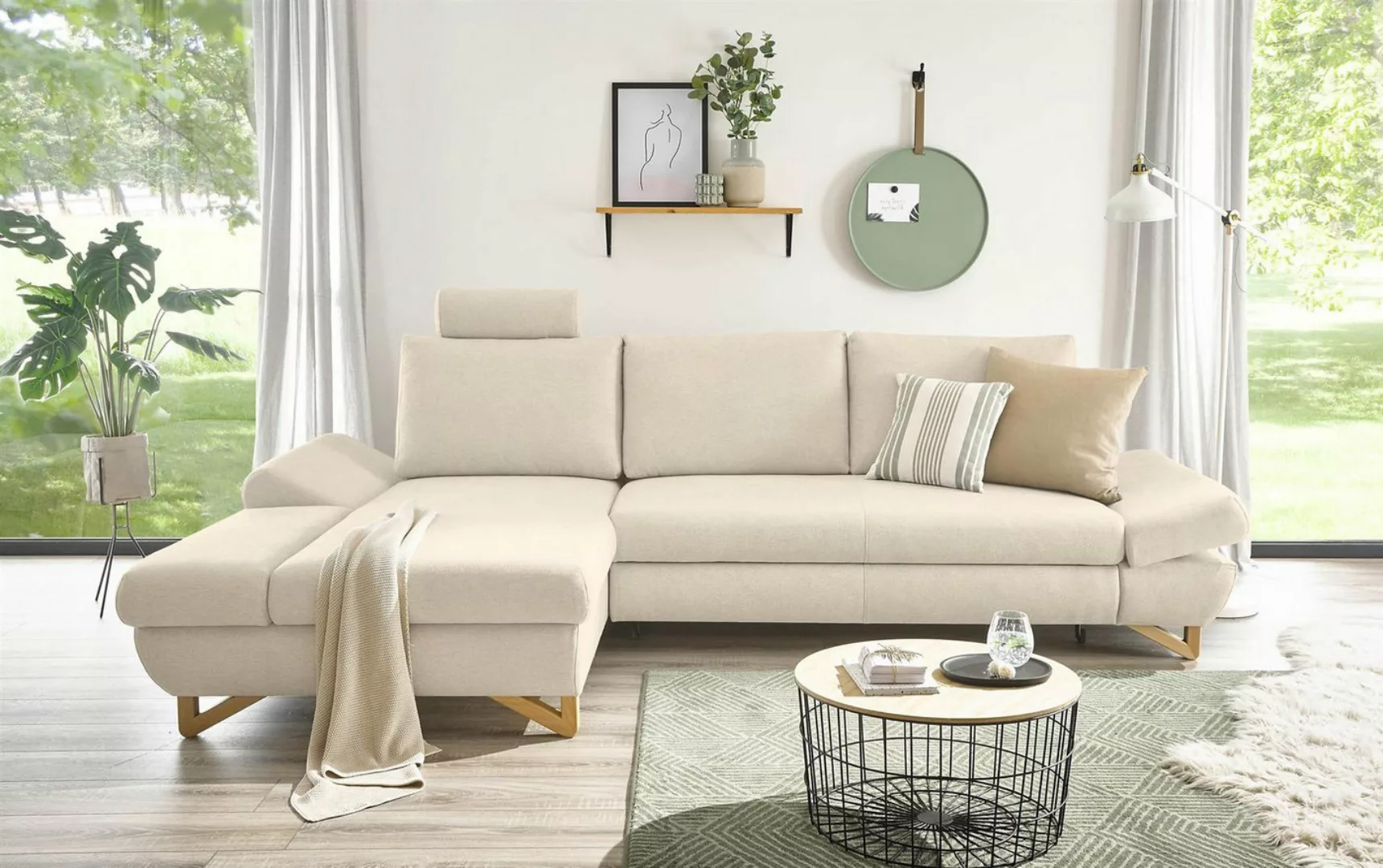 Design-Wohngalerie Sofa Ecksofa Halsta - Strukturstoff Silber, Recamiere li günstig online kaufen