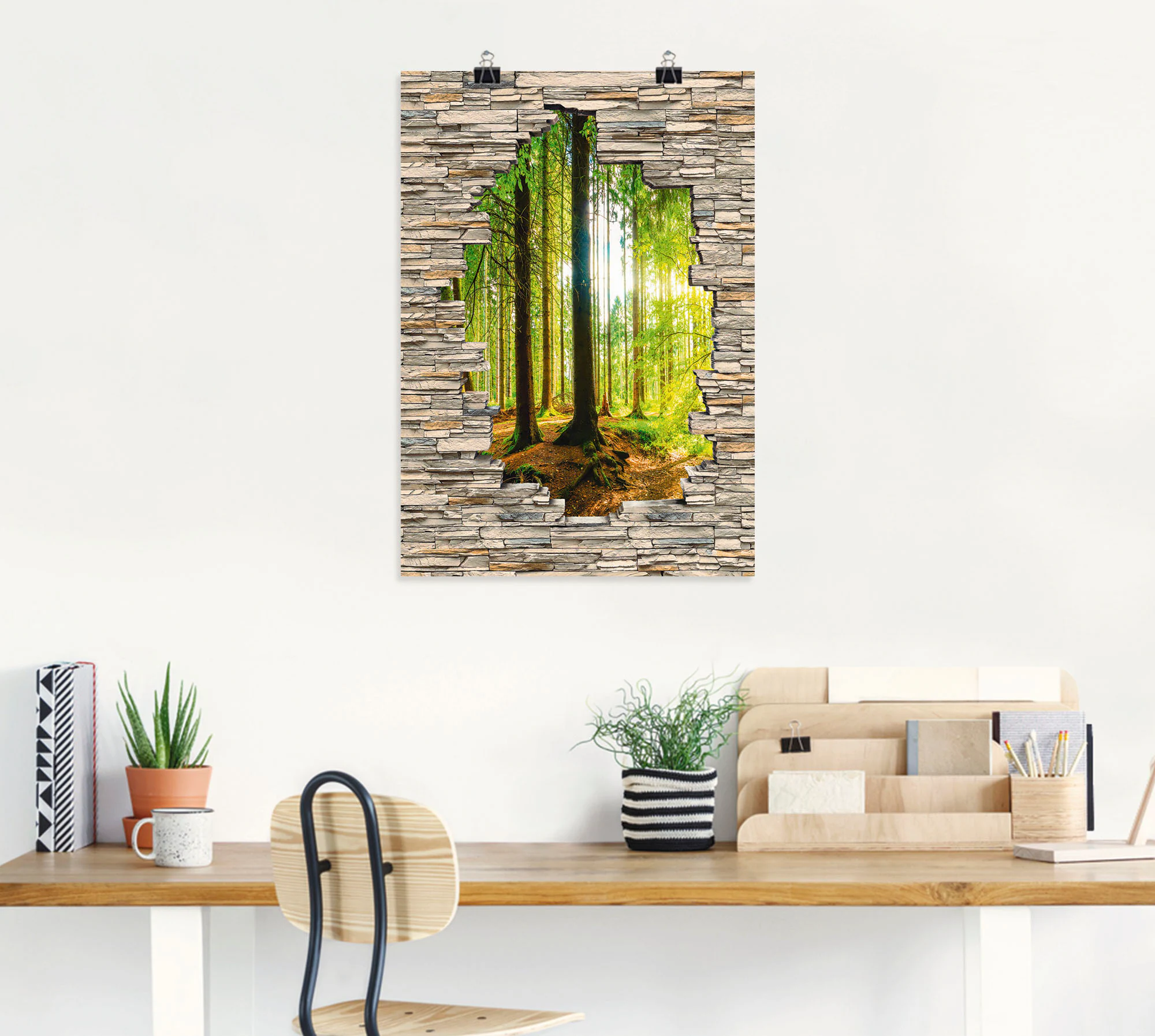 Artland Wandbild "Wald mit Bach Blick Stein Mauer", Waldbilder, (1 St.), al günstig online kaufen