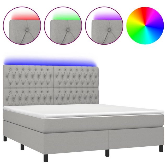 vidaXL Boxspringbett Boxspringbett mit Matratze LED Hellgrau 180x200 cm Sto günstig online kaufen