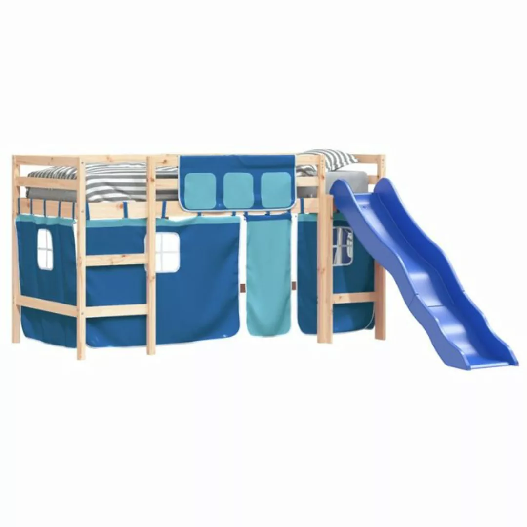 vidaXL Kinderbett Kinderhochbett mit Vorhängen Blau 80x200 cm Massivholz Ki günstig online kaufen