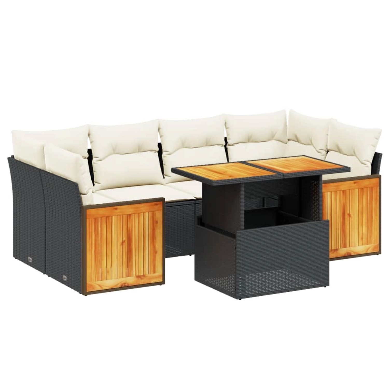 vidaXL 7-Tlg Garten-Sofagarnitur mit Kissen Schwarz Poly Rattan 3273856 günstig online kaufen