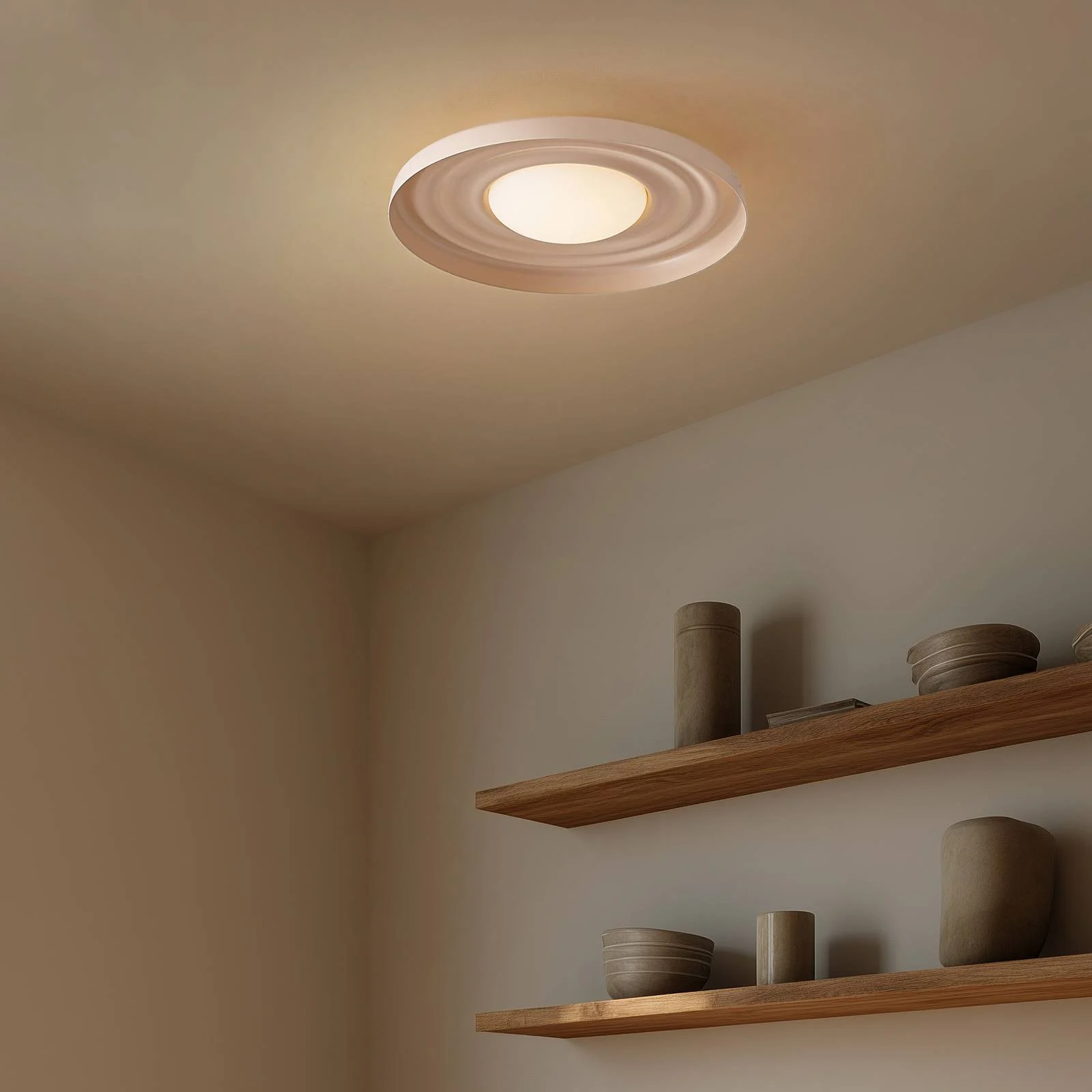 Lindby LED-Deckenleuchte Waves, beige, Ø 43 cm, Metall günstig online kaufen