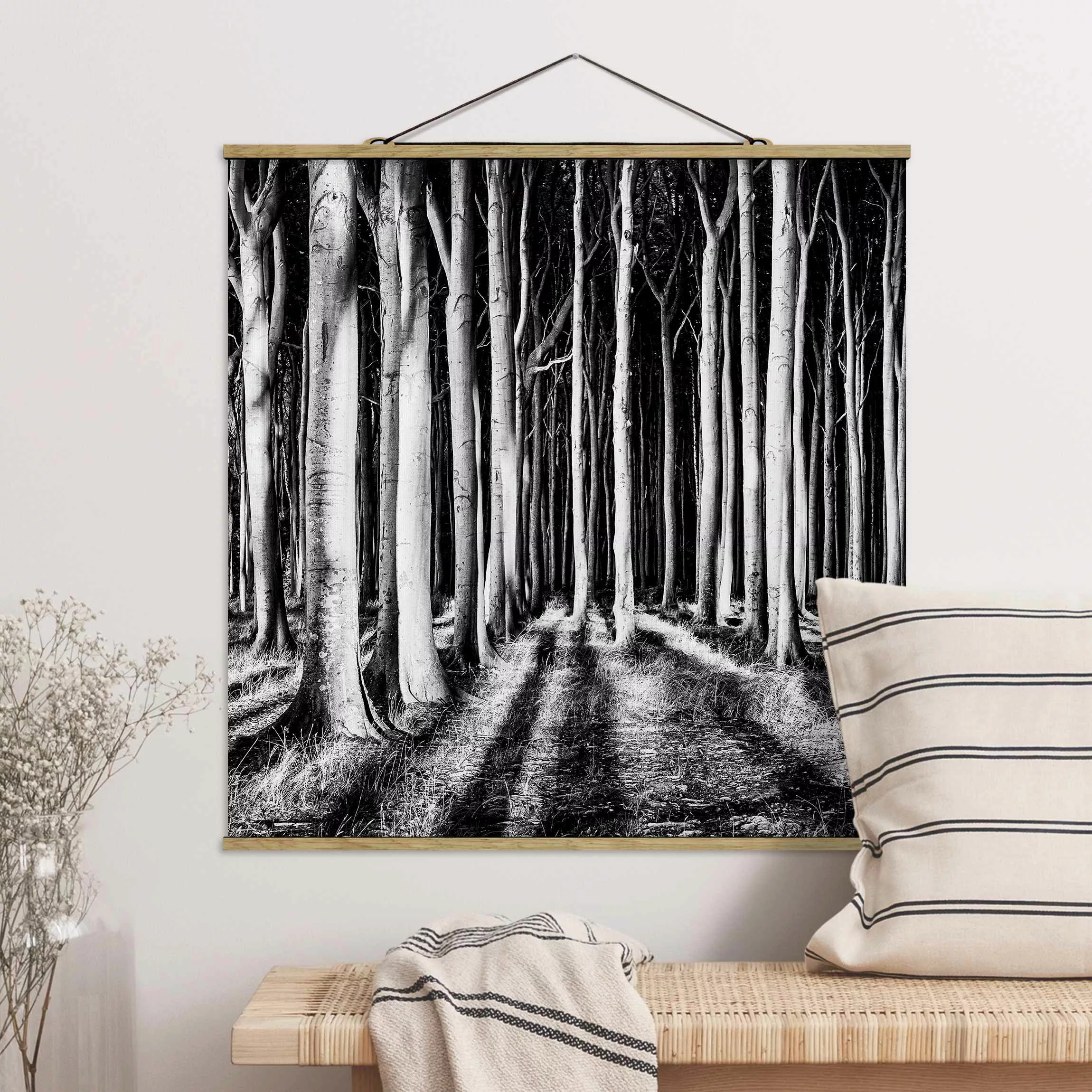 Stoffbild Wald mit Posterleisten - Quadrat Geisterwald günstig online kaufen