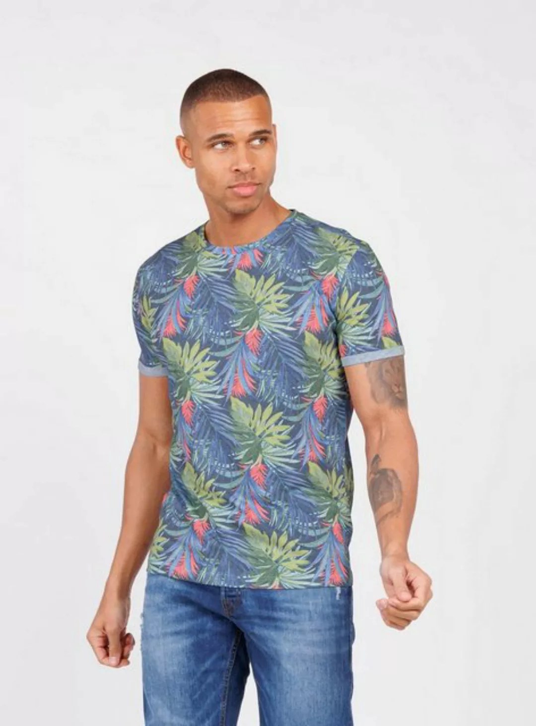 Key Largo T-Shirt MT00488 Leaf Hawaii Look Blumenmuster Rundhalsauschnitt a günstig online kaufen