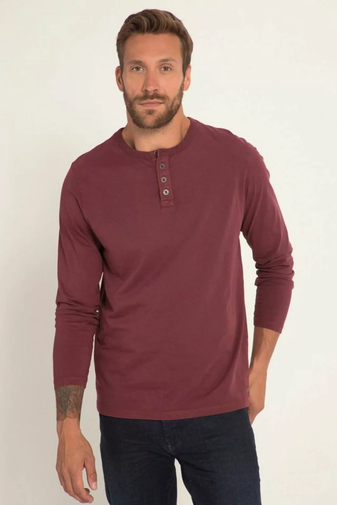 JP1880 T-Shirt Henley Langarm Vintage Look Rundhals Knopfleiste günstig online kaufen