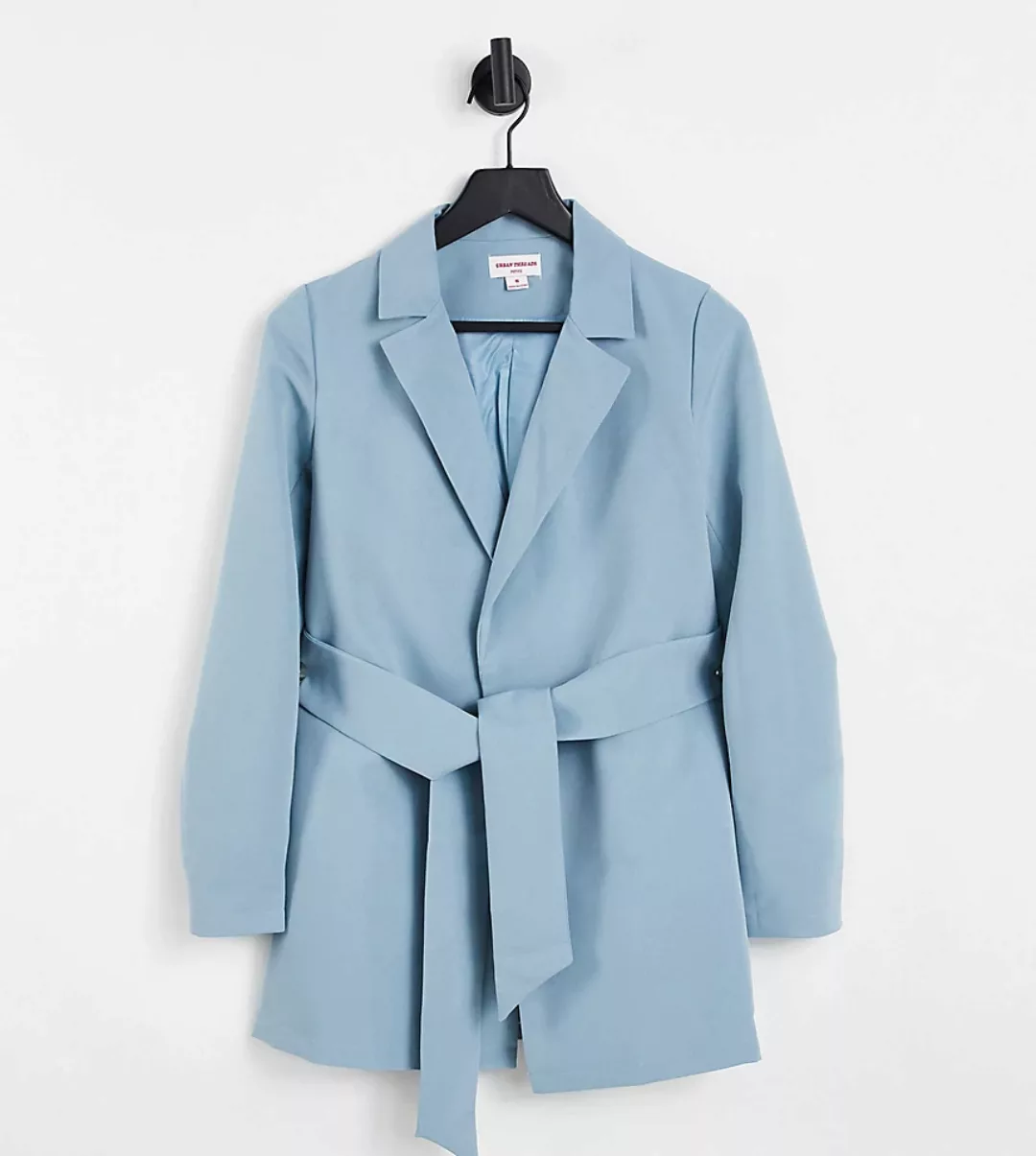 Urban Threads Petite – Blazer in Blau mit Bindegürtel günstig online kaufen