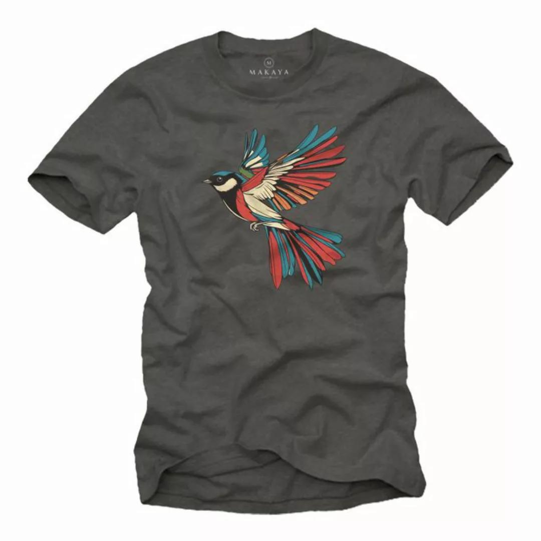 MAKAYA Print-Shirt mit Vogel Logo für Herren Maise Vogelmotiv Bunt (Schwarz günstig online kaufen