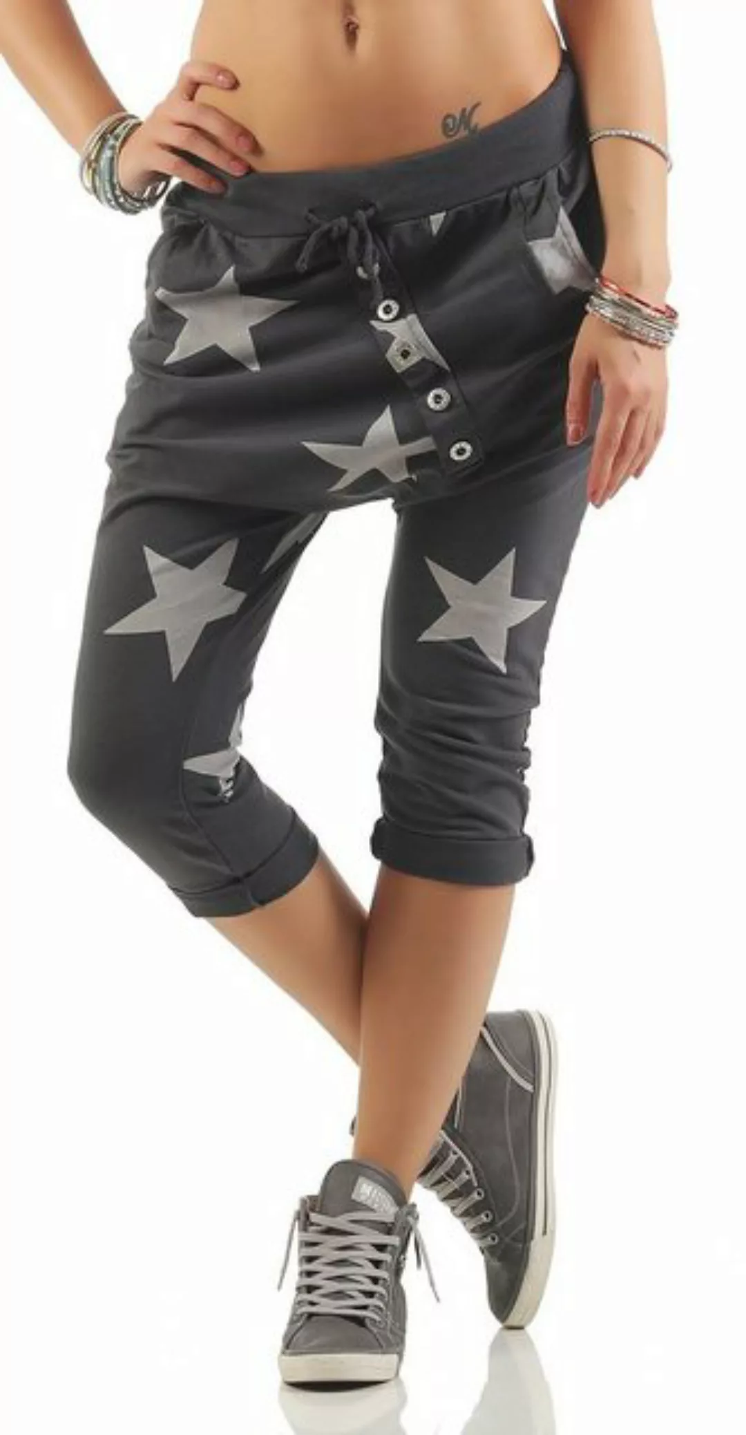 Mississhop Caprihose Damen Capri Hose Boyfriend Hose Jogginghose mit Sterne günstig online kaufen