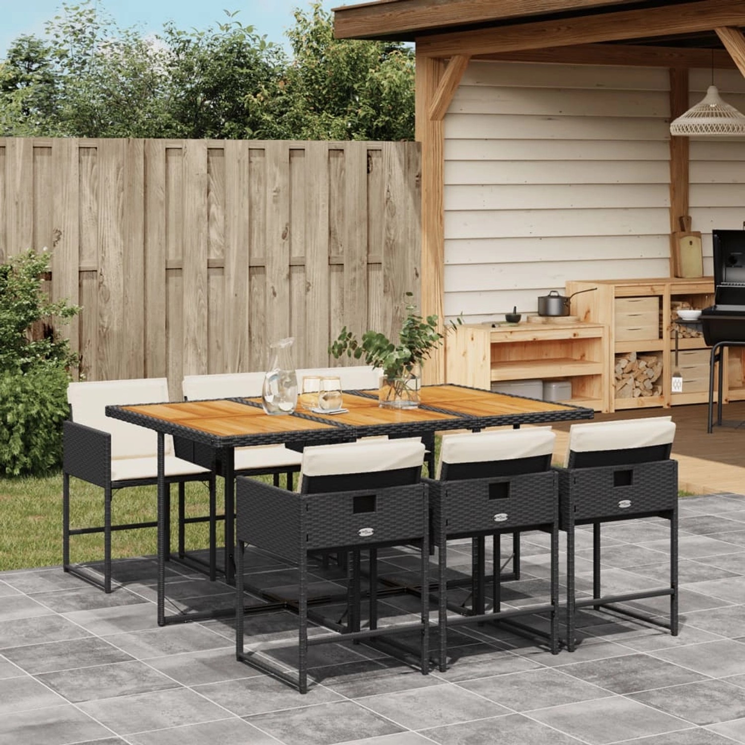 vidaXL 7-tlg Garten-Essgruppe mit Kissen Schwarz Poly Rattan Modell 144 günstig online kaufen