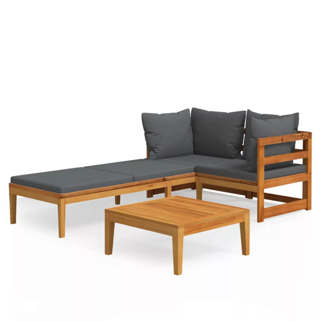 Vidaxl 3-tlg. Garten-lounge-set Mit Dunkelgrauen Kissen Massivholz Akazie günstig online kaufen