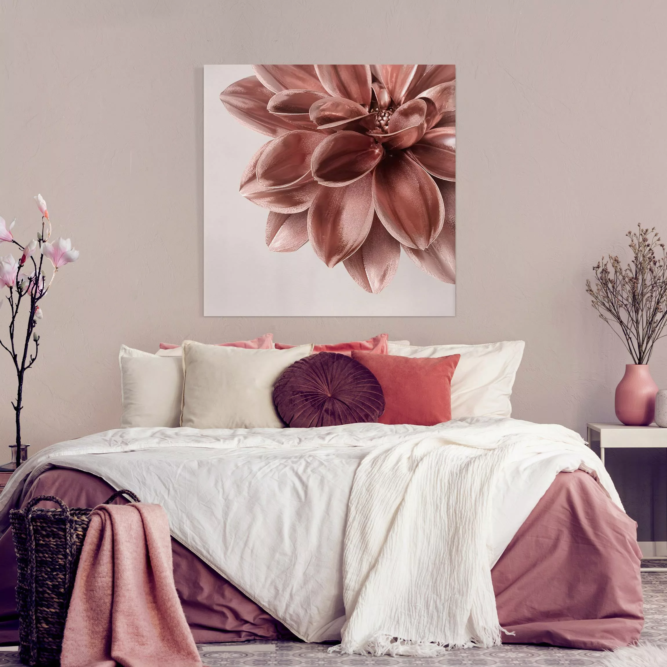 Leinwandbild Dahlie Blume Rosegold Metallic Detail günstig online kaufen