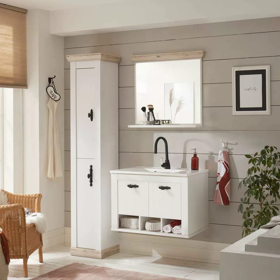 Badezimmer Set in Piniefarben und Weiß Waschbecken (dreiteilig) günstig online kaufen