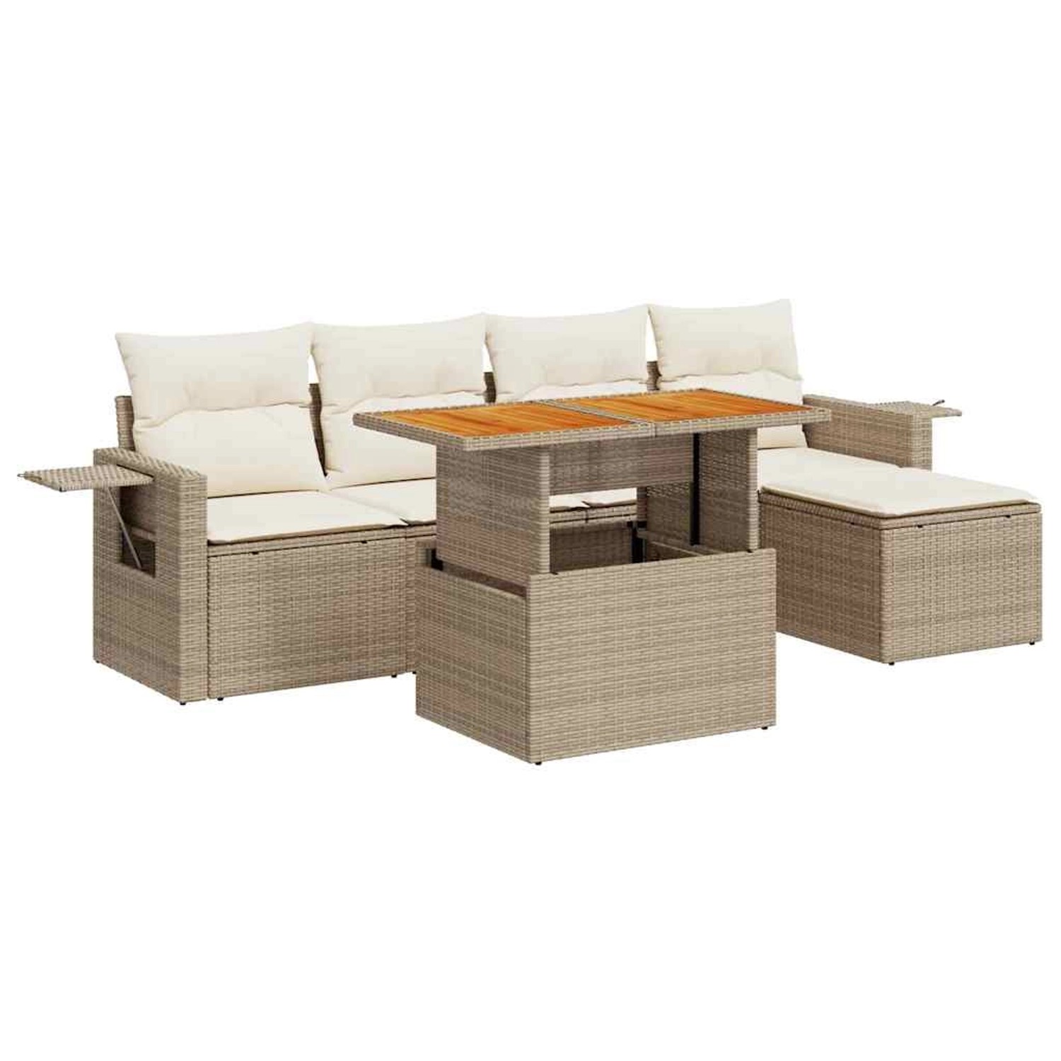 vidaXL 6-Tlg Garten-Sofagarnitur mit Kissen Beige Poly Rattan 3327138 günstig online kaufen