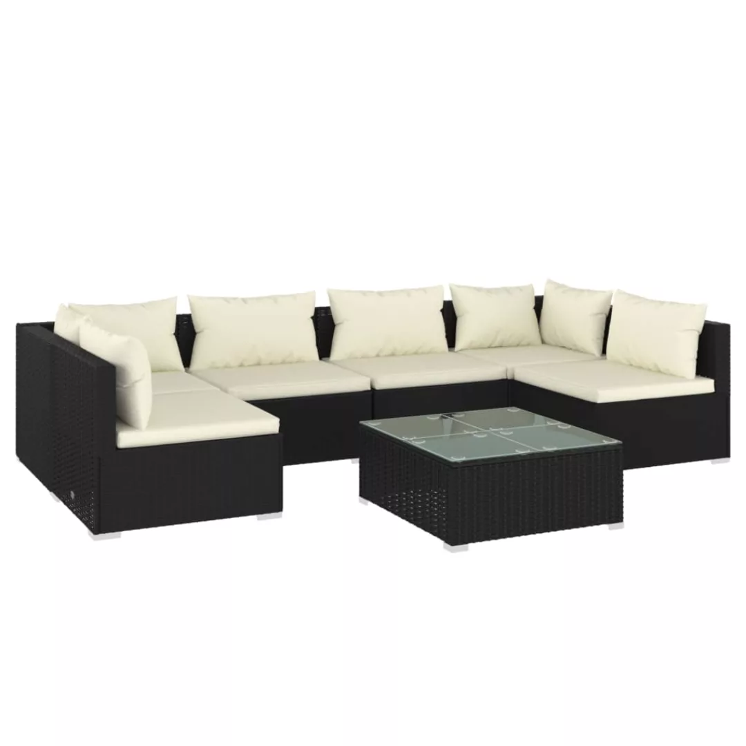 Vidaxl 7-tlg. Garten-lounge-set Mit Kissen Poly Rattan Schwarz günstig online kaufen