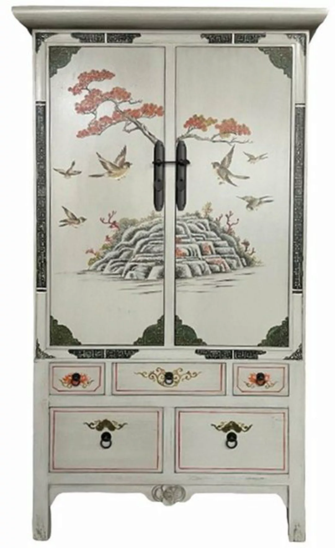 OPIUM OUTLET Kleiderschrank Chinesischer Hochzeitsschrank beige-grau Vintag günstig online kaufen