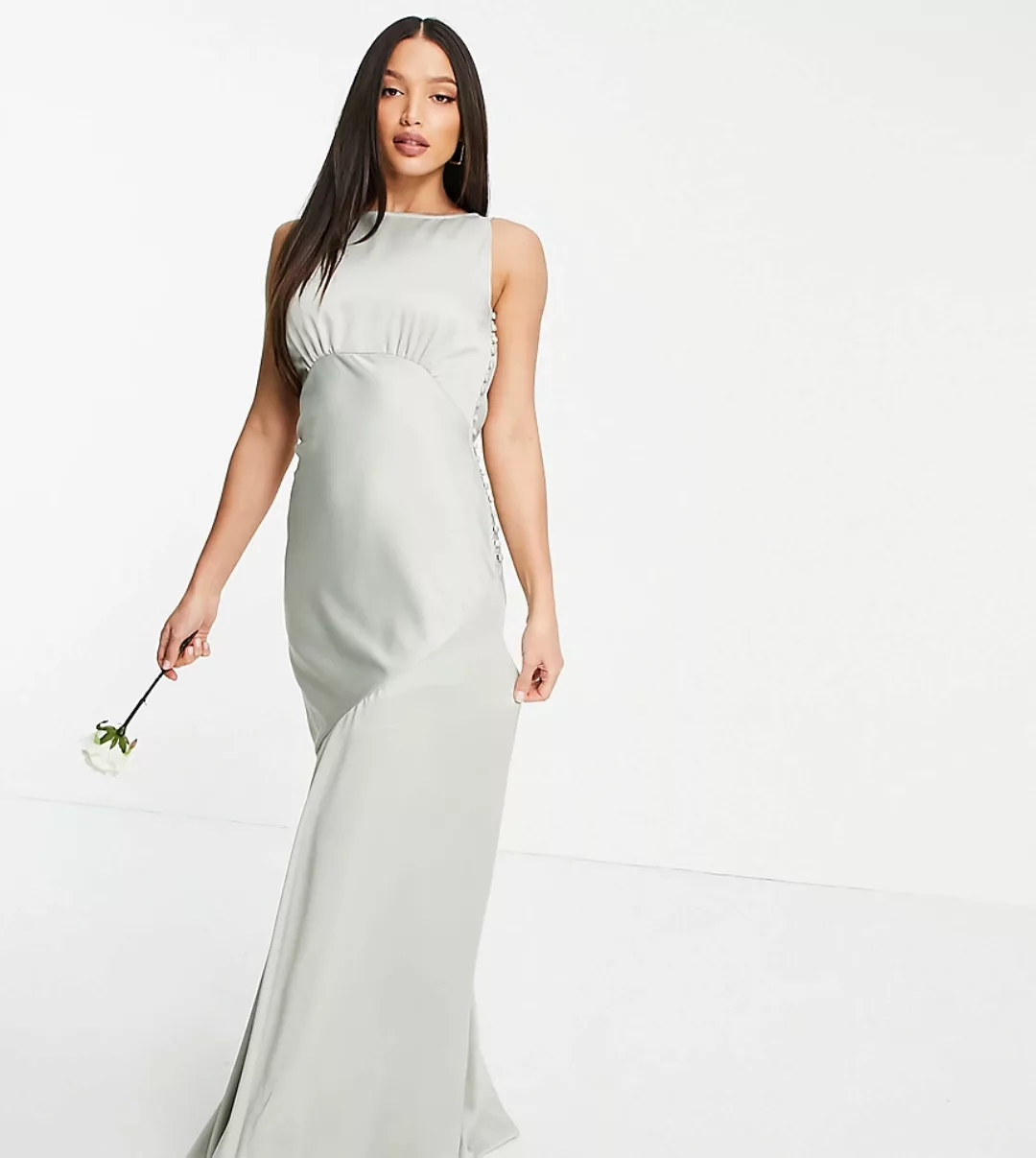 ASOS DESIGN Tall – Bridesmaid – Satin-Maxikleid mit seitlichem Knopfdetail günstig online kaufen
