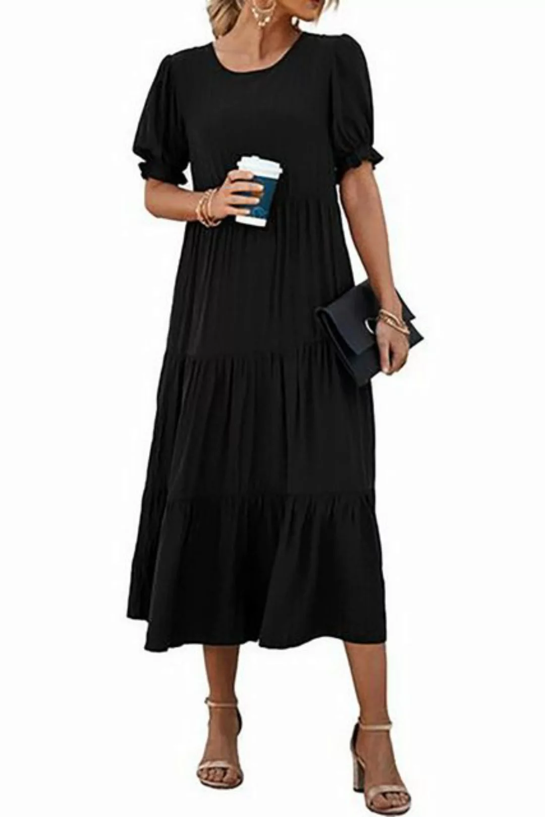 BlauWave Sommerkleid Unifarbenes Rundhals-Kleid mit kurzen Ärmeln (1-tlg) H günstig online kaufen