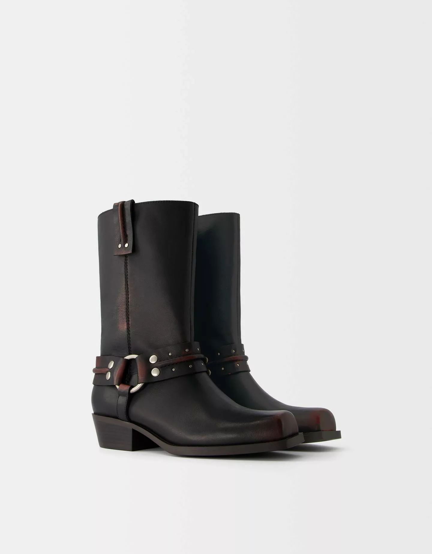 Bershka Flache Biker-Stiefel Aus Leder Damen 38 Schwarz günstig online kaufen