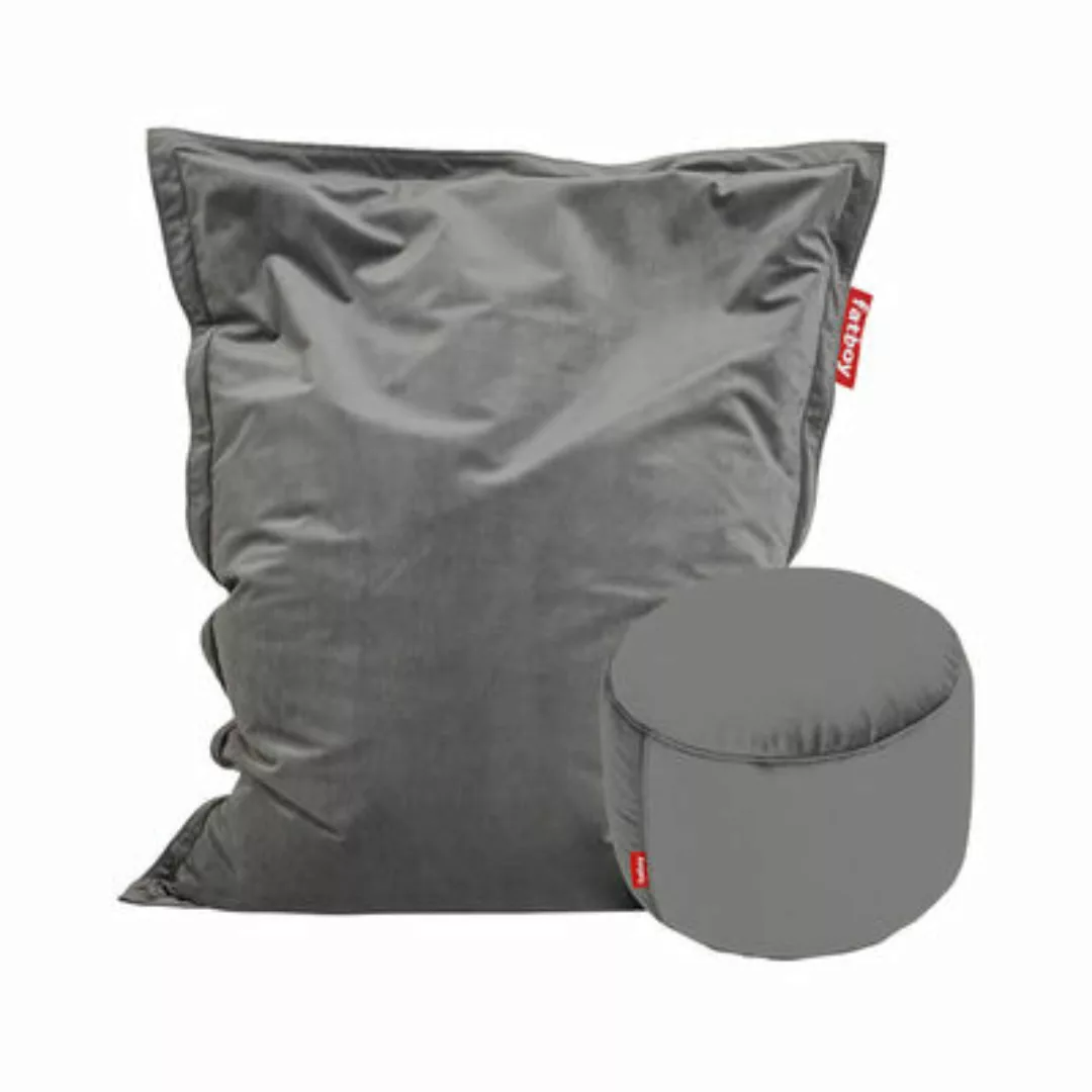 Promo-Pack Pouf Original Slim Velvet + pouf Point Velvet textil grau / Seid günstig online kaufen