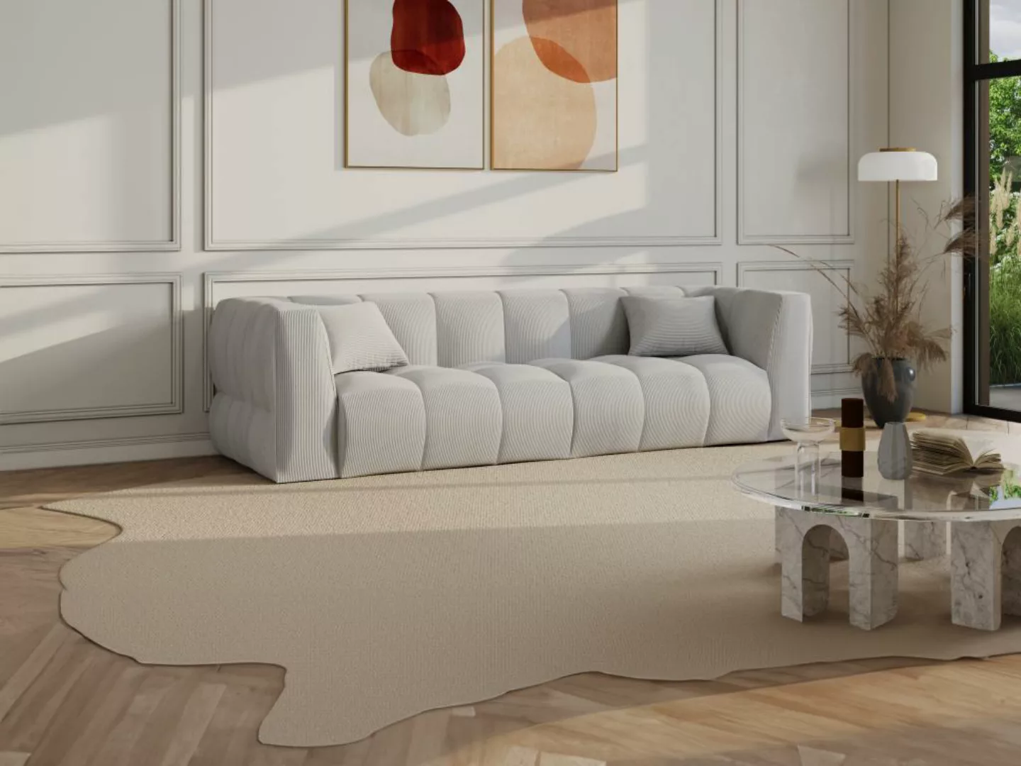 Sofa 4-Sitzer - Cord - Hellgrau - NAEMIA von Maison Céphy günstig online kaufen