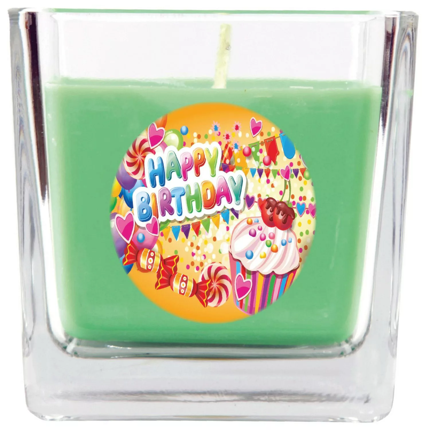 HS Candle Duftkerze & Glas Happy Birthday Viereck Coconut Limes Cupcake günstig online kaufen