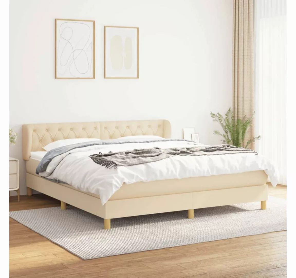 vidaXL Boxspringbett Boxspringbett mit Matratze Creme 160x200 cm Stoff Bett günstig online kaufen