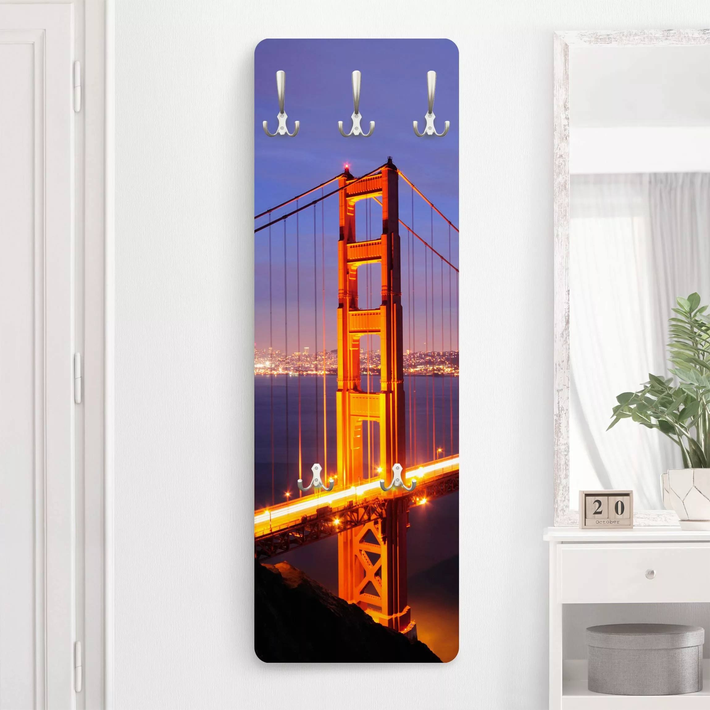 Wandgarderobe Holzpaneel Architektur & Skyline Golden Gate Bridge bei Nacht günstig online kaufen