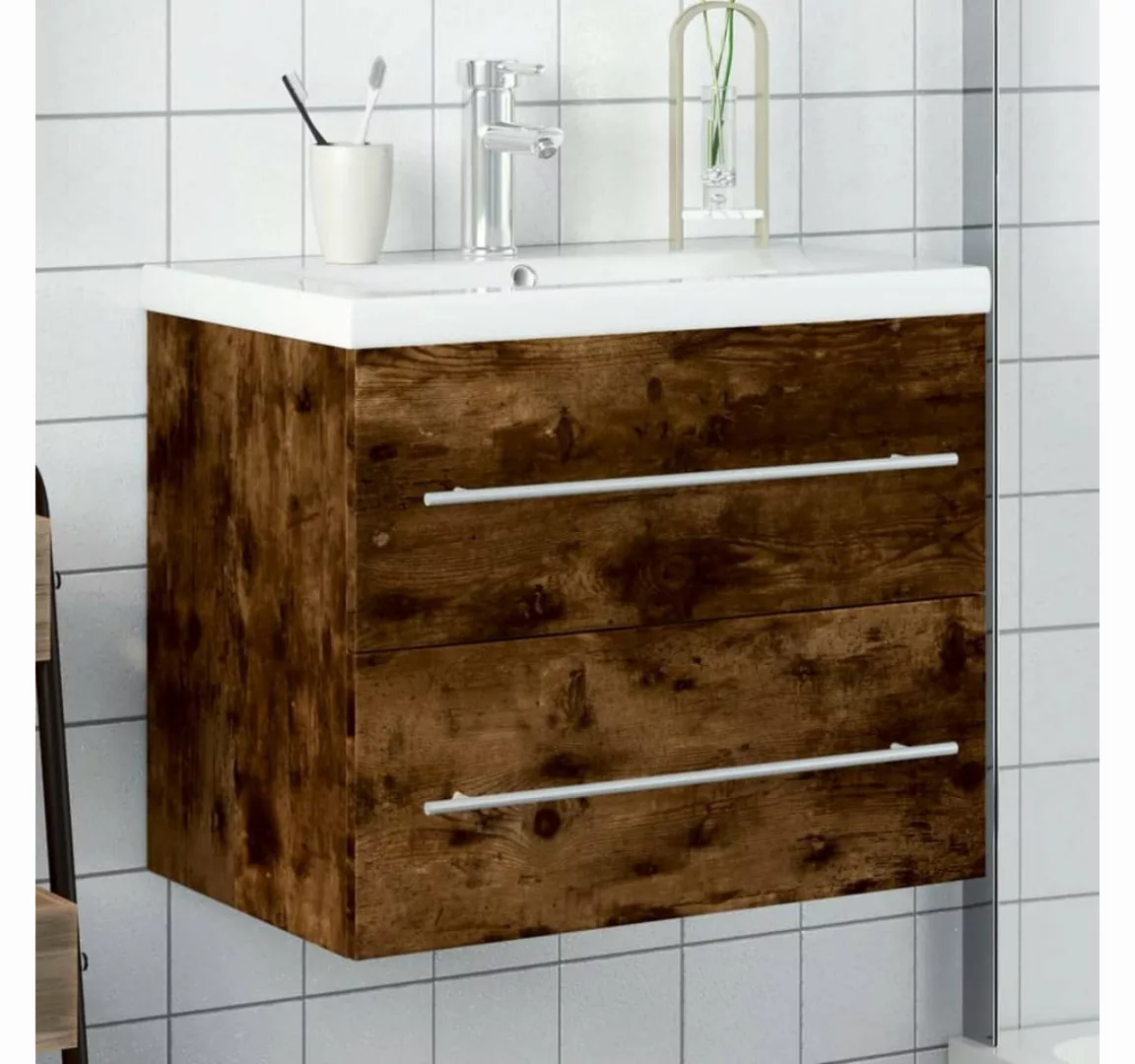 vidaXL Badezimmerspiegelschrank Waschbeckenunterschrank mit Einbaubecken Rä günstig online kaufen
