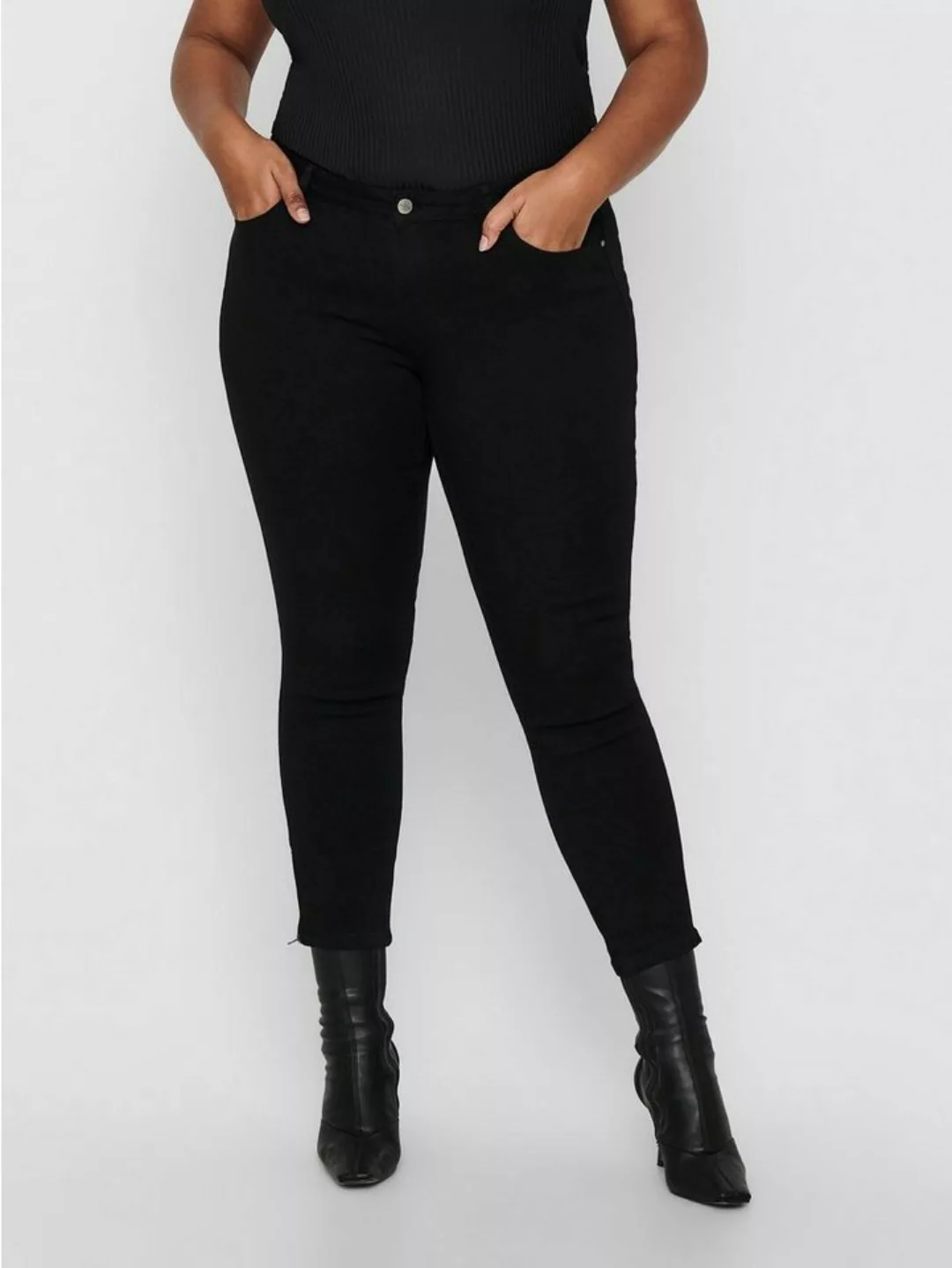 Carmakoma by Only Damen Jeans CARKARLA REG SK ANKLE ZIP - Skinny Fit - Schw günstig online kaufen