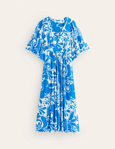 Kimono-Maxikleid aus Jersey Damen Boden, Indigofink, Wellenwirbel günstig online kaufen
