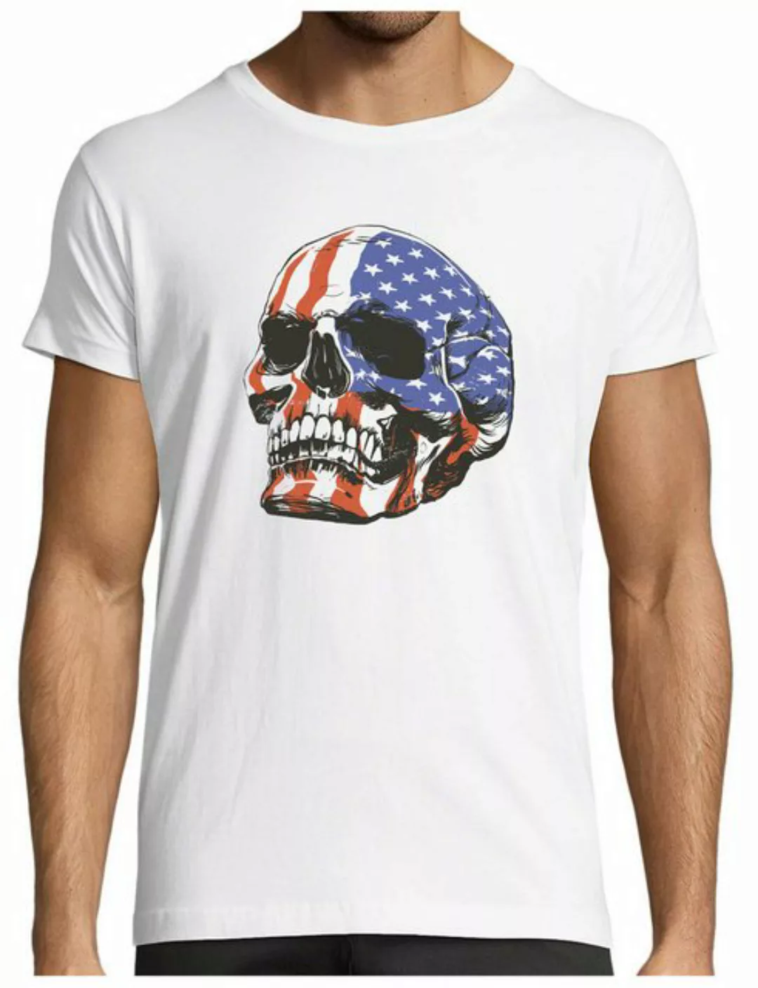 MyDesign24 T-Shirt Herren Print Shirt - Schädel in USA Farben Brustprint Ba günstig online kaufen