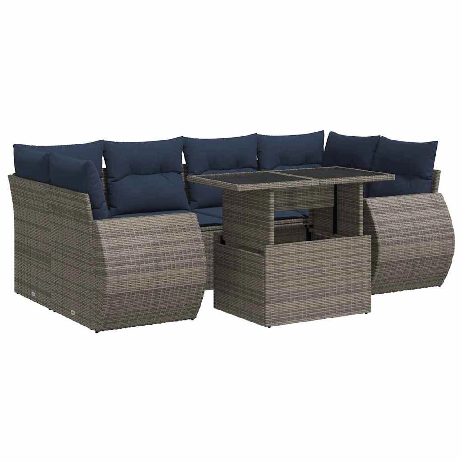 vidaXL 7-Tlg Garten-Sofagarnitur mit Kissen Grau Poly Rattan Akazie 3326592 günstig online kaufen