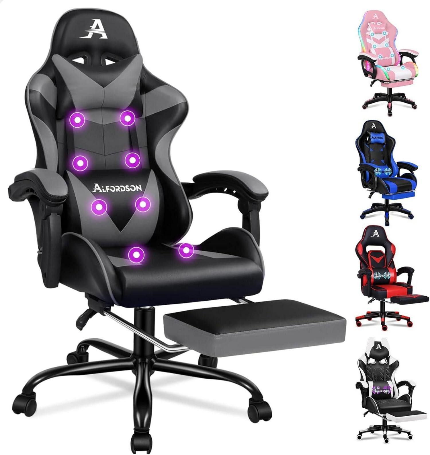 LuxusKollektion Gaming-Stuhl Gaming-Stuhl mit Massagefunktion, Fußstütze, günstig online kaufen