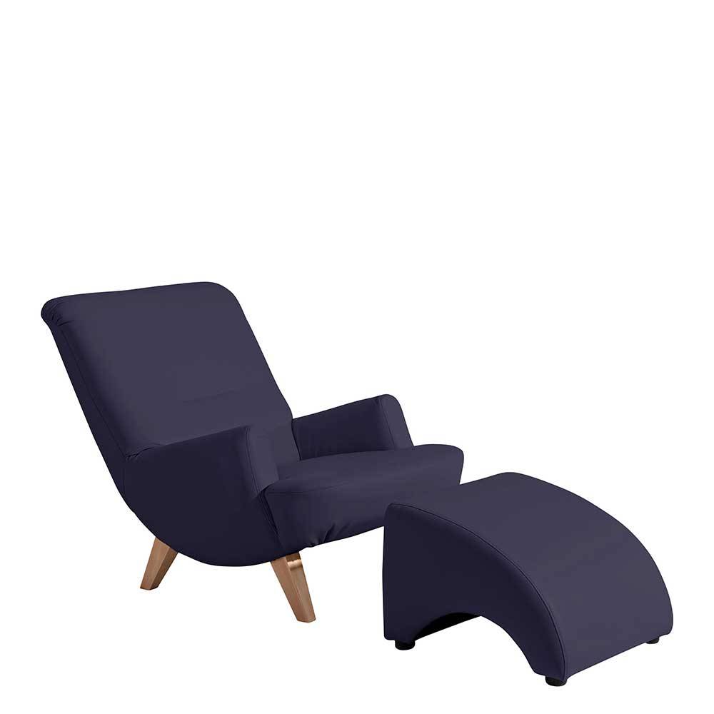 Sessel mit oder ohne Hocker in Dunkelblau Vierfußgestell aus Holz günstig online kaufen
