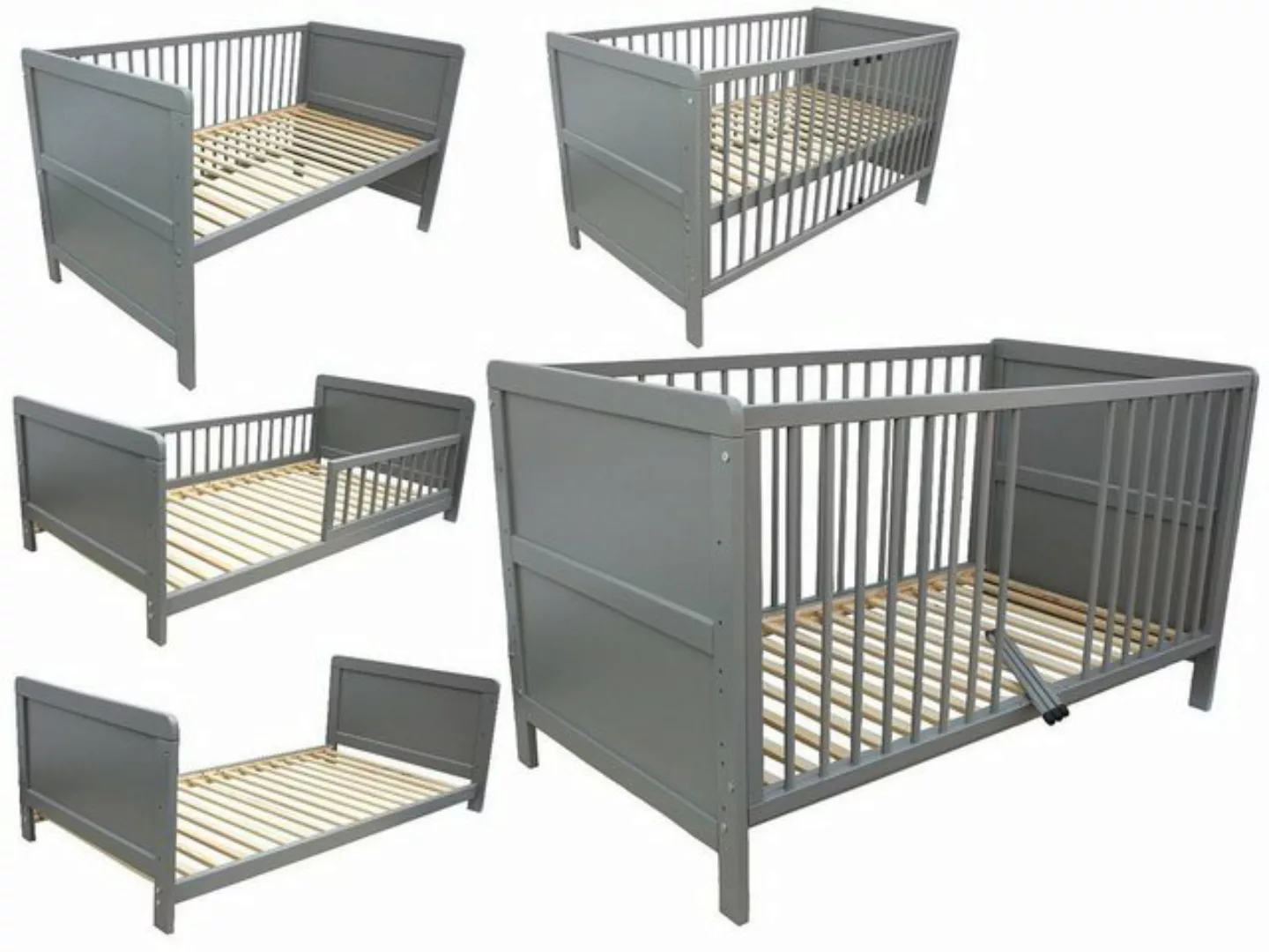 Micoland Kinderbett Kinderbett Juniorbett Beistellbett 140x70 cm 3in1 grau günstig online kaufen